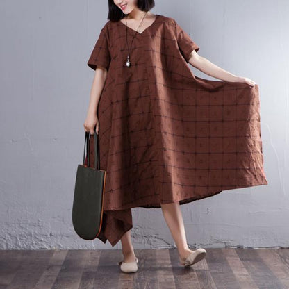 Summer V Neck Short Sleeve Loose Lattice Black Dress
