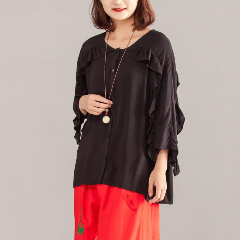Women Three-quarter Sleeve Black Casual Tops