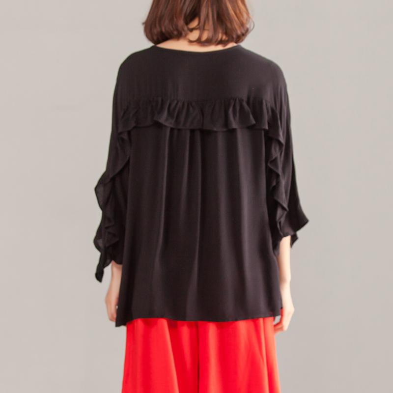Women Three-quarter Sleeve Black Casual Tops