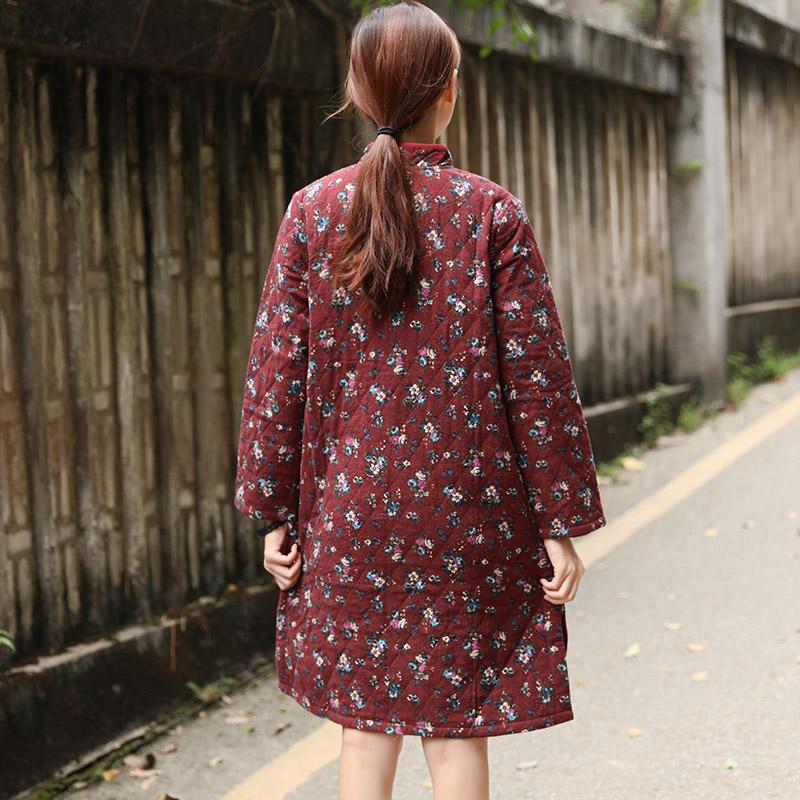 Winter Printing Retro Floral Cotton Dress For Women
