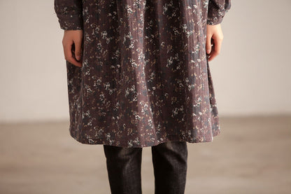 Retro Women Polo Collar Long Sleeve Printing Pullover Dress