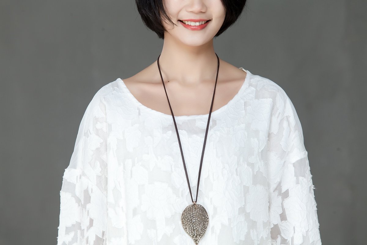 Loose Women Spring Round Neck Long Sleeve White Dress