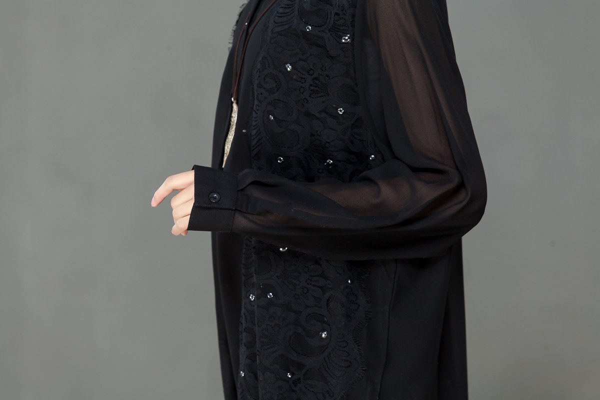 Spring Polo Collar Long Sleeve Women Black Dress