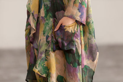 Two Piece Retro Printed Sleeveless Dress Cardigan Coat