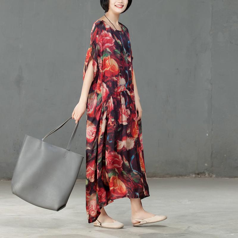 Spring Floral Printed Round Neck Short Sleeve Women Dress