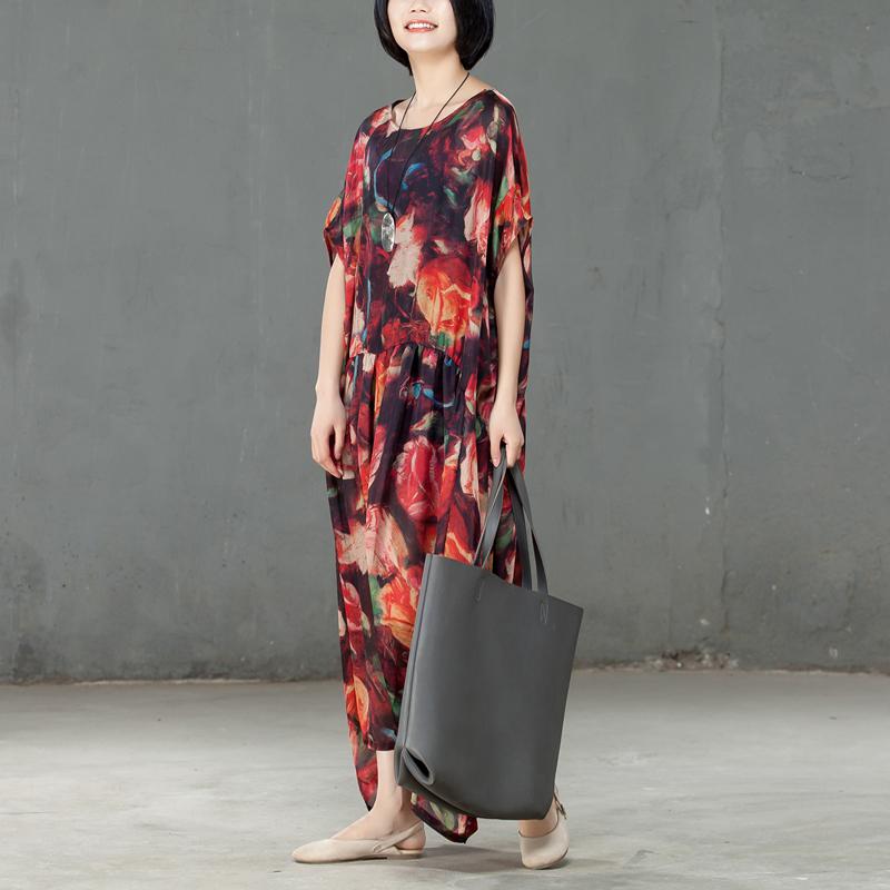 Spring Floral Printed Round Neck Short Sleeve Women Dress