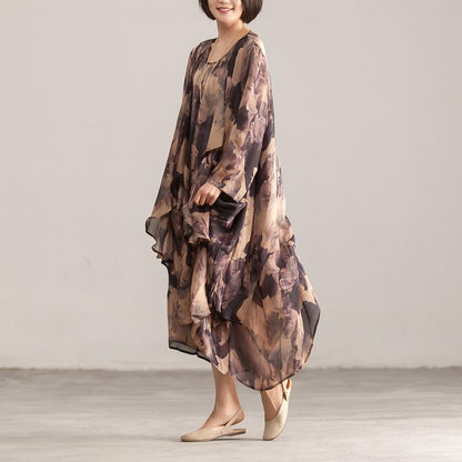 Two Piece Retro Printed Sleeveless Dress Cardigan Coat
