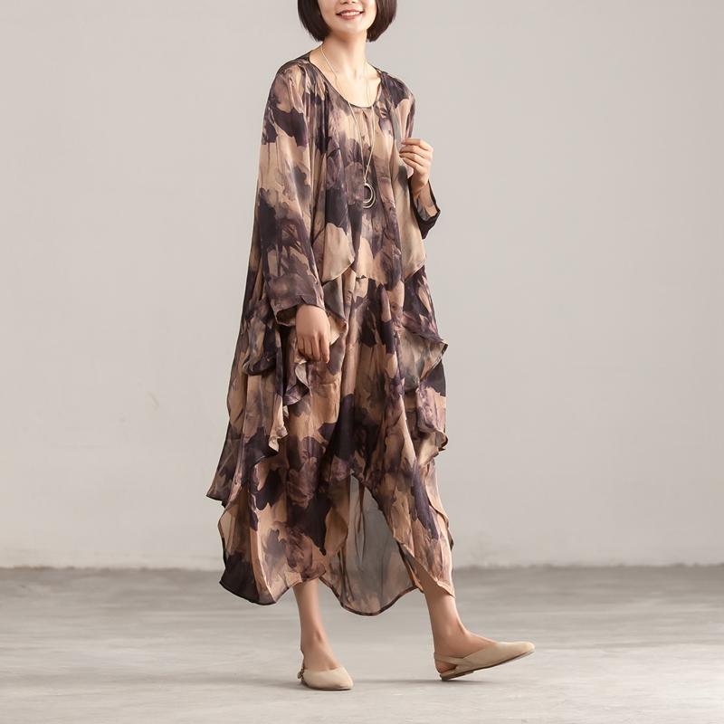 Two Piece Retro Printed Sleeveless Dress Cardigan Coat