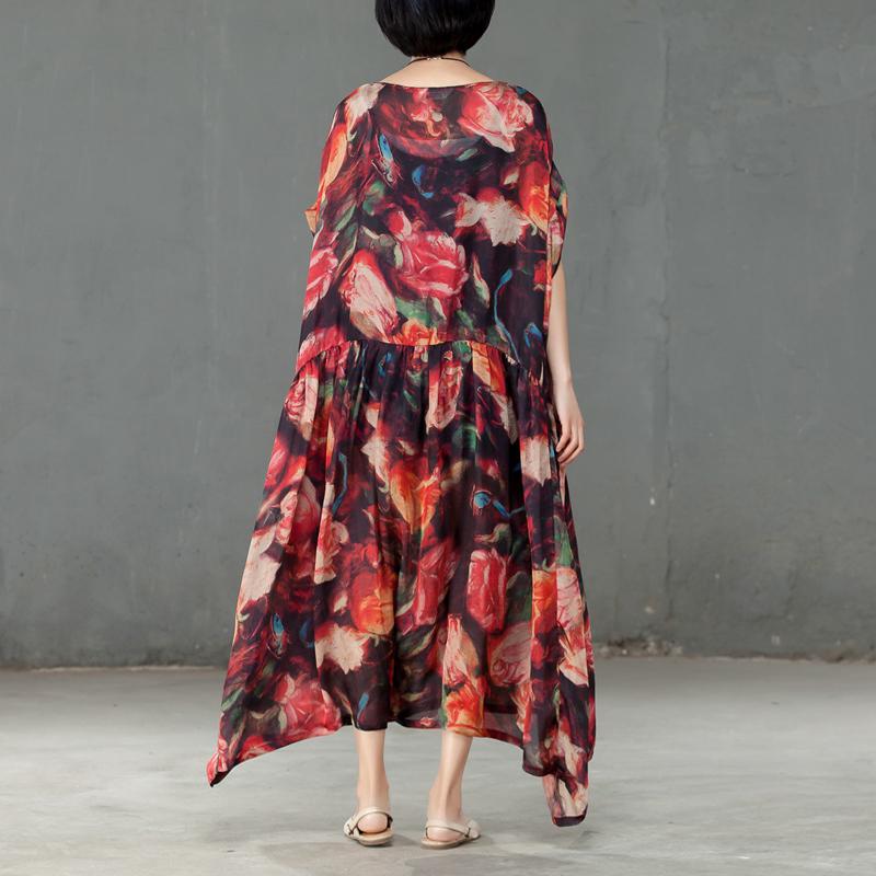 Spring Floral Printed Round Neck Short Sleeve Women Dress