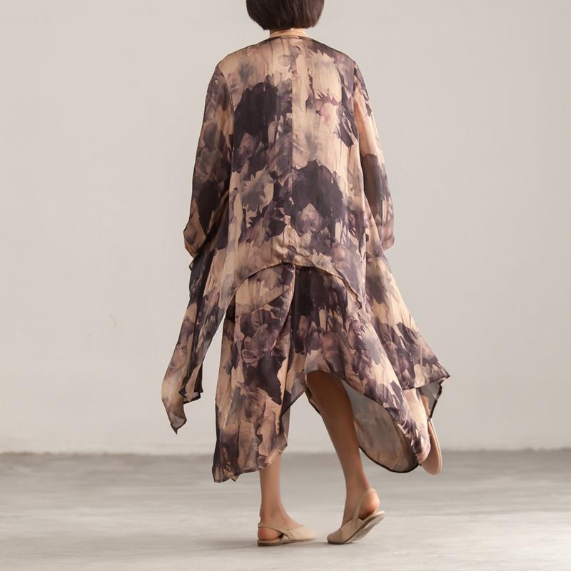 Two Piece Retro Printed Sleeveless Dress Cardigan Coat