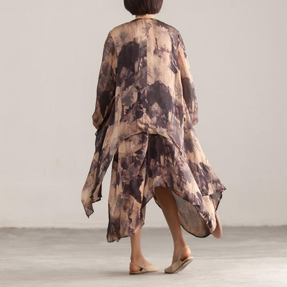 Two Piece Retro Printed Sleeveless Dress Cardigan Coat