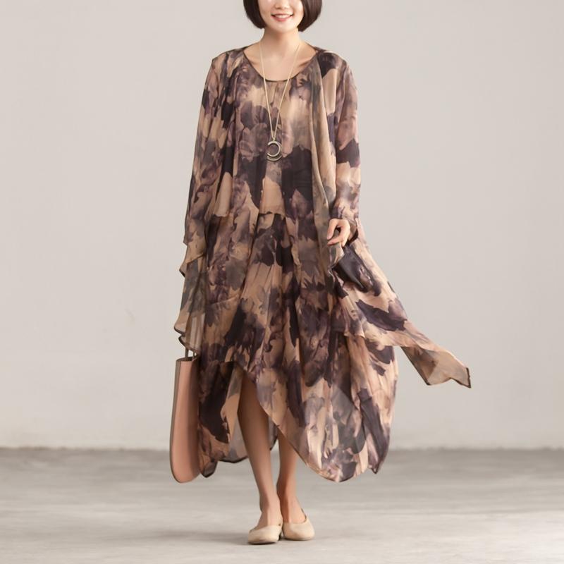 Two Piece Retro Printed Sleeveless Dress Cardigan Coat