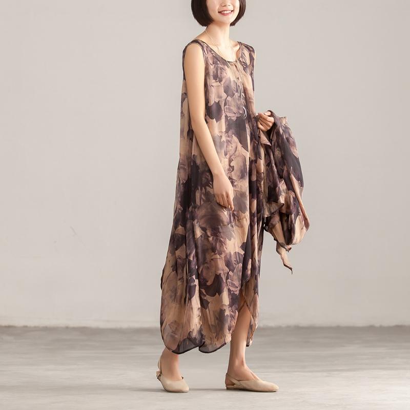 Two Piece Retro Printed Sleeveless Dress Cardigan Coat