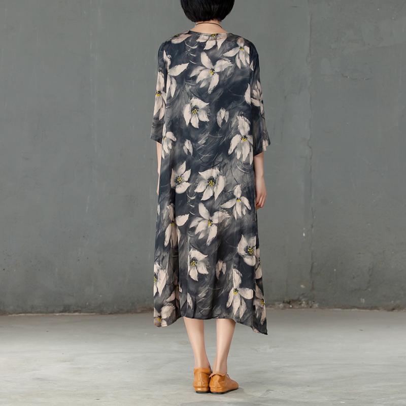 Spring Printed Women Silk Pocket Cardigan Dress