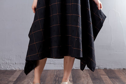 Summer V Neck Short Sleeve Loose Lattice Black Dress