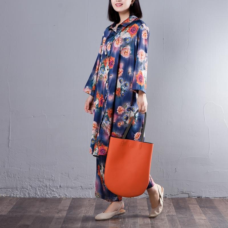 Spring Women Suit Single Breasted Shirt Floral Printed Pant