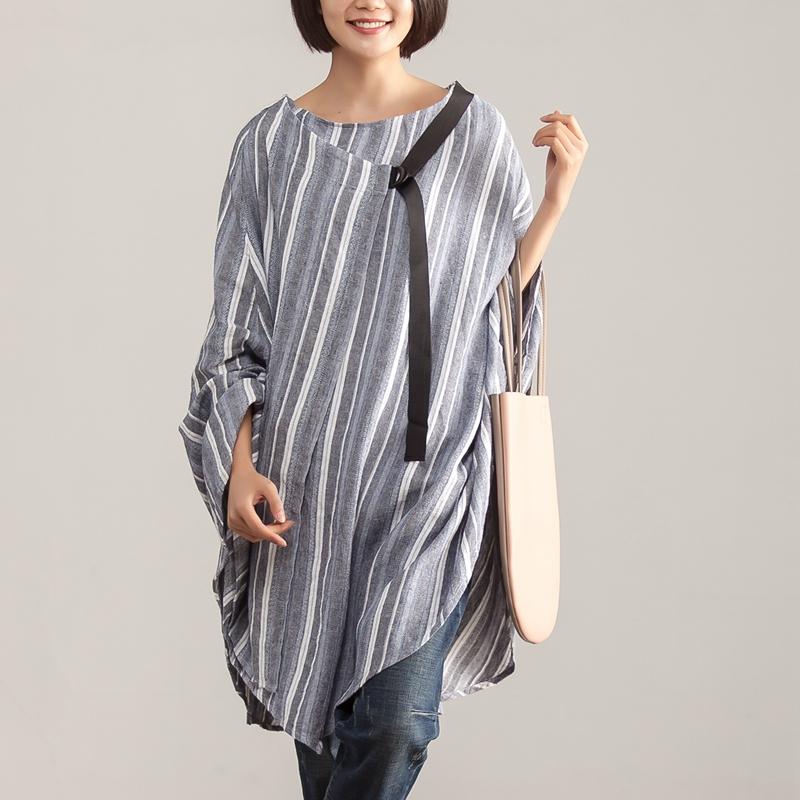 Women Loose Round Neck Stripe Pullover Top