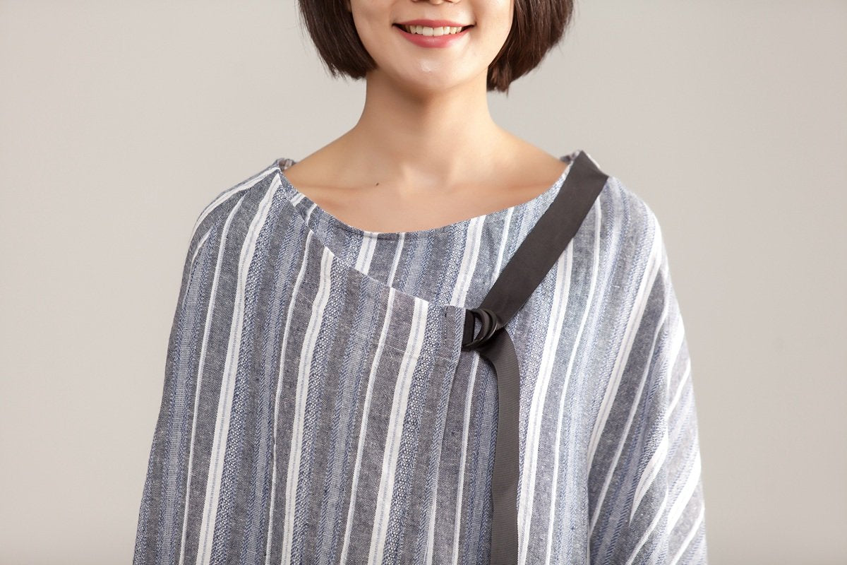 Women Loose Round Neck Stripe Pullover Top