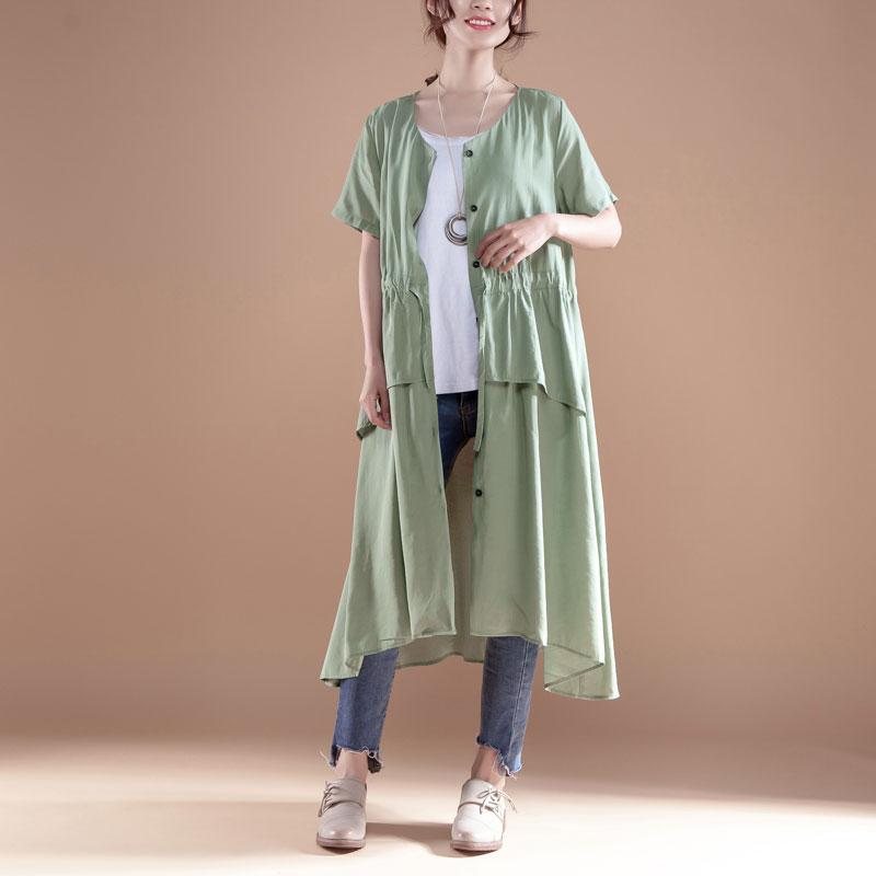 V Neck Short Sleeve Casual Green Single Breasted Dress