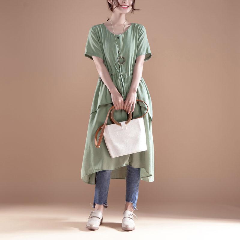V Neck Short Sleeve Casual Green Single Breasted Dress
