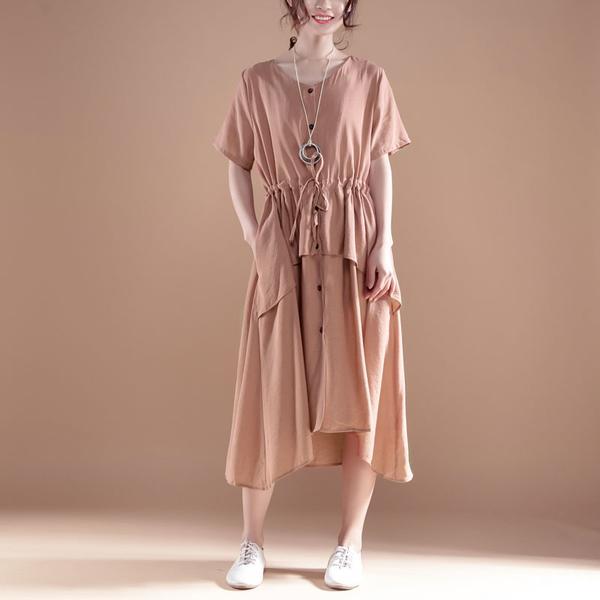 V Neck Short Sleeve Casual Green Single Breasted Dress