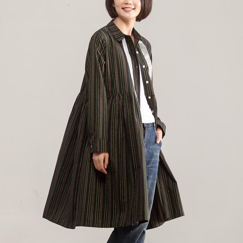 Long Sleeve Stripe Polo Collar Single Breasted Dress