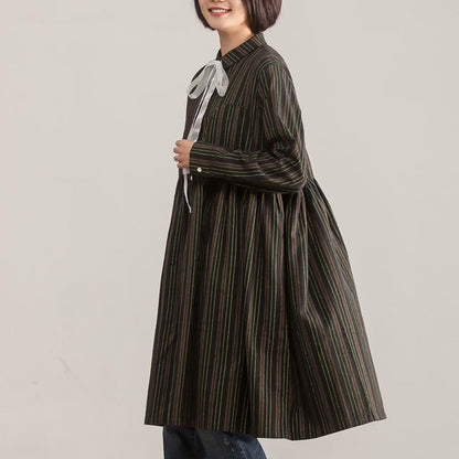 Long Sleeve Stripe Polo Collar Single Breasted Dress