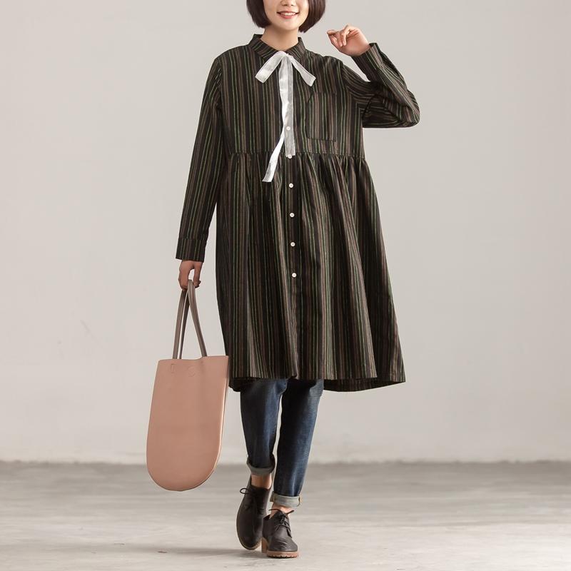 Long Sleeve Stripe Polo Collar Single Breasted Dress