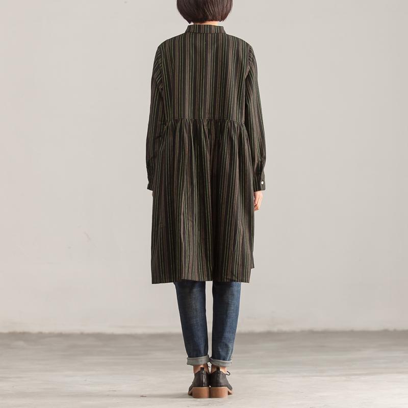 Long Sleeve Stripe Polo Collar Single Breasted Dress