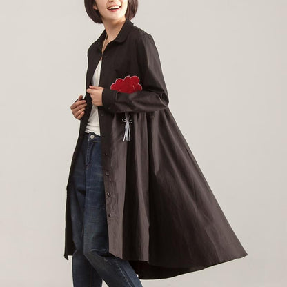 Long Sleeve Polo Collar Single Breasted Black Irregular Shirt