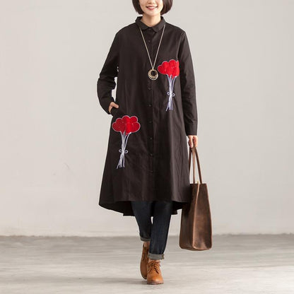 Long Sleeve Polo Collar Single Breasted Black Irregular Shirt