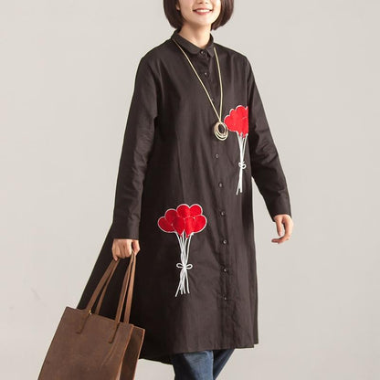 Long Sleeve Polo Collar Single Breasted Black Irregular Shirt