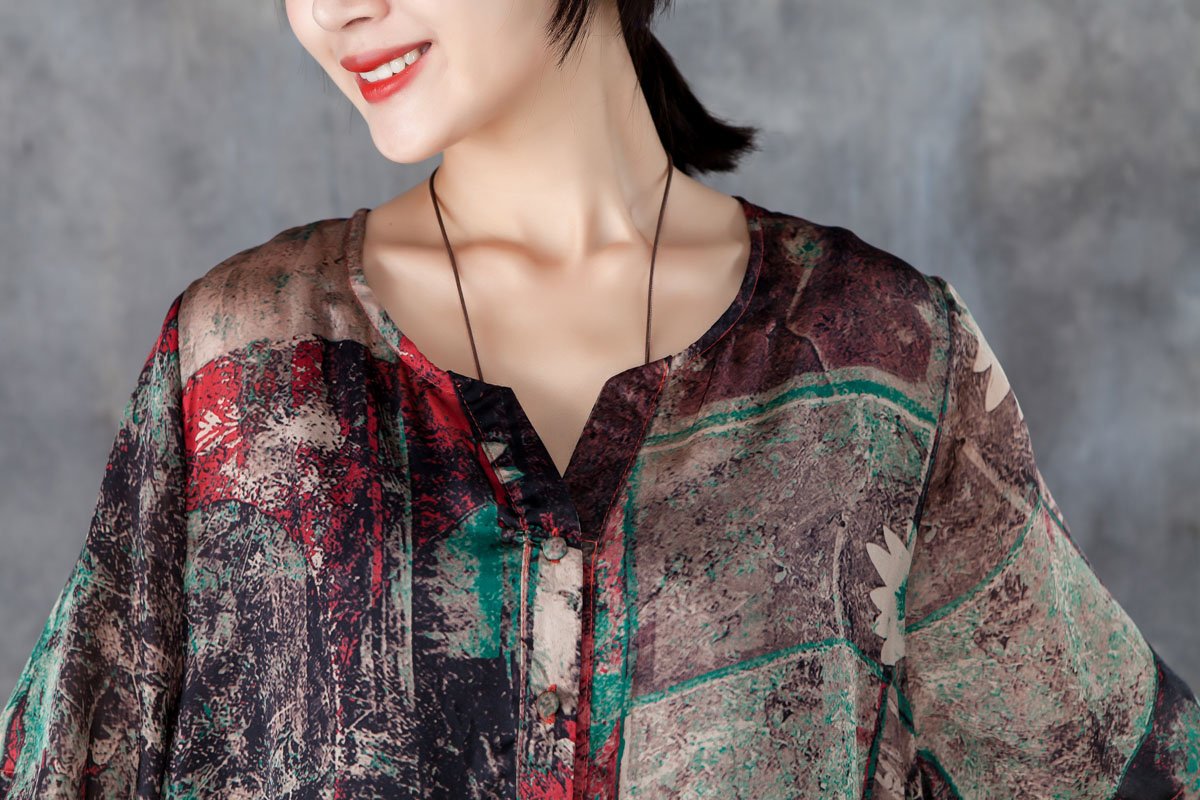 Women Short Sleeve Irregular Retro Printed Dress