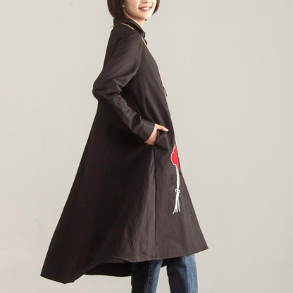 Long Sleeve Polo Collar Single Breasted Black Irregular Shirt