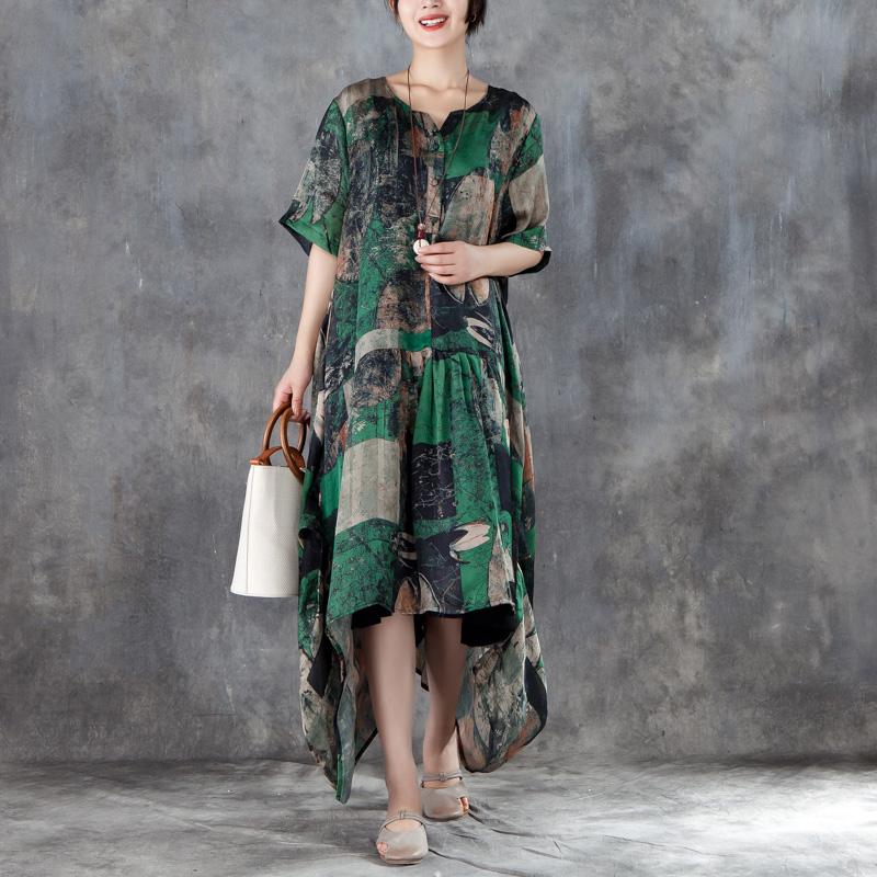 Women Short Sleeve Irregular Retro Printed Dress