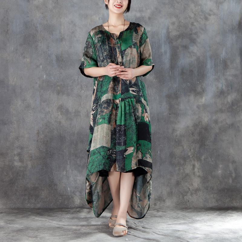 Women Short Sleeve Irregular Retro Printed Dress