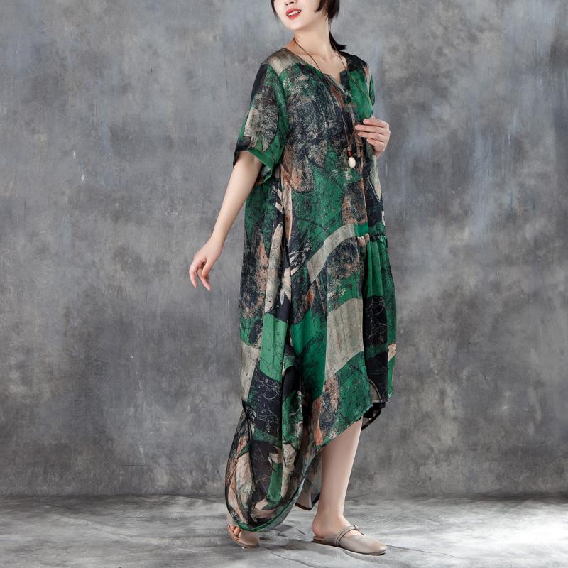 Women Short Sleeve Irregular Retro Printed Dress