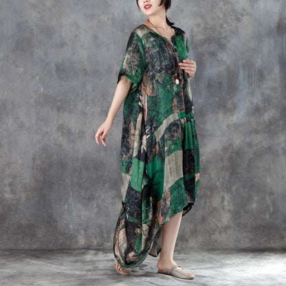 Women Short Sleeve Irregular Retro Printed Dress