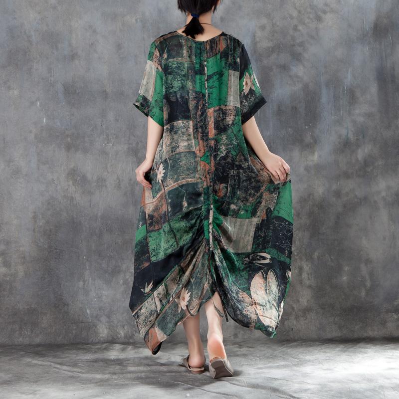 Women Short Sleeve Irregular Retro Printed Dress