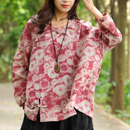 Retro Frogs Long Sleeves Autumn Winter Red Women Shirt