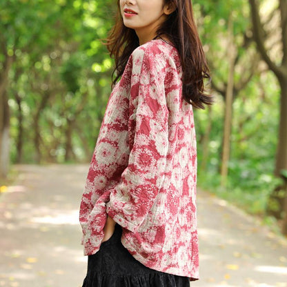 Retro Frogs Long Sleeves Autumn Winter Red Women Shirt