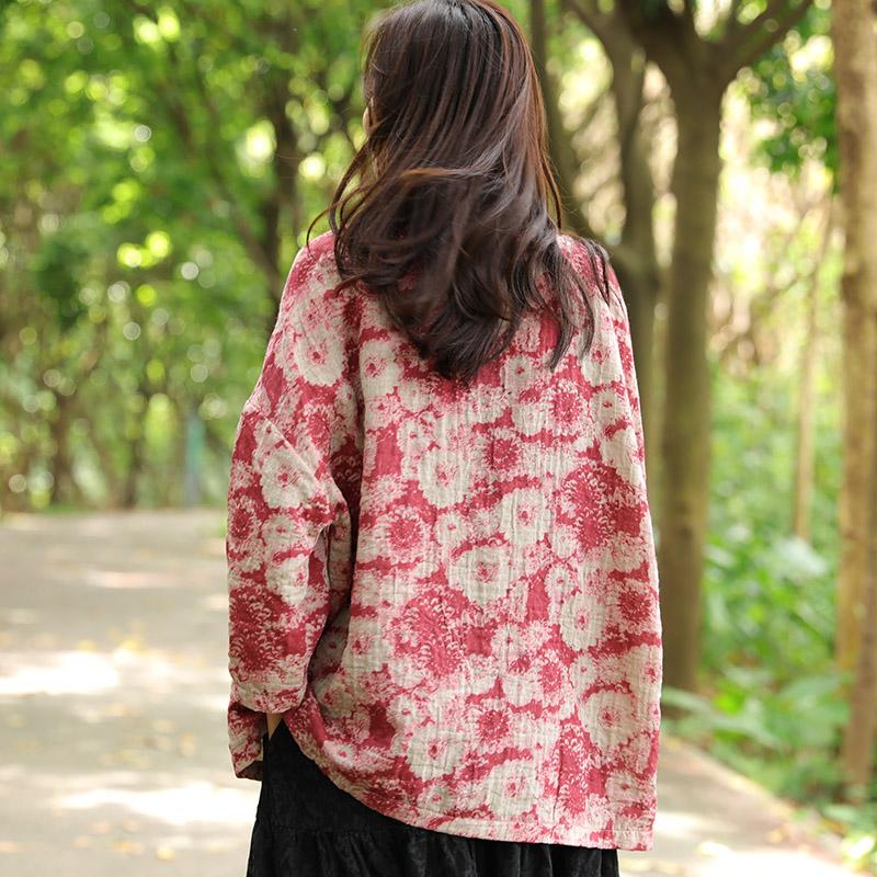 Retro Frogs Long Sleeves Autumn Winter Red Women Shirt