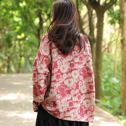 Retro Frogs Long Sleeves Autumn Winter Red Women Shirt