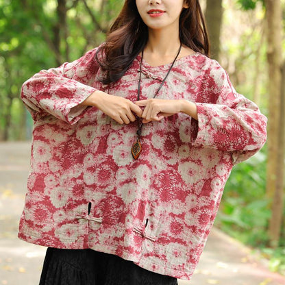 Retro Frogs Long Sleeves Autumn Winter Red Women Shirt