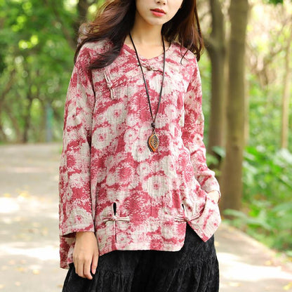 Retro Frogs Long Sleeves Autumn Winter Red Women Shirt