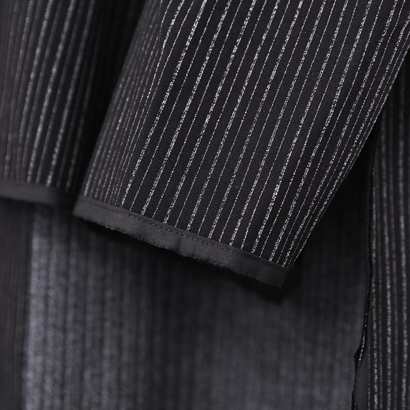 Stripe Hooded Women Loose Long Sleeve Side Slit Black Dress