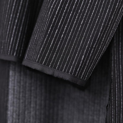 Stripe Hooded Women Loose Long Sleeve Side Slit Black Dress