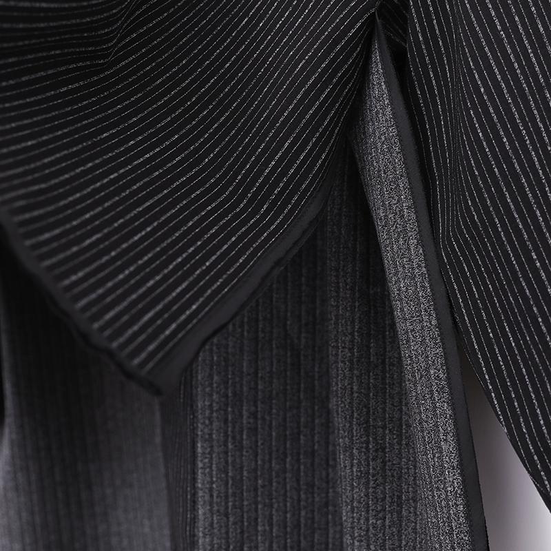 Stripe Hooded Women Loose Long Sleeve Side Slit Black Dress