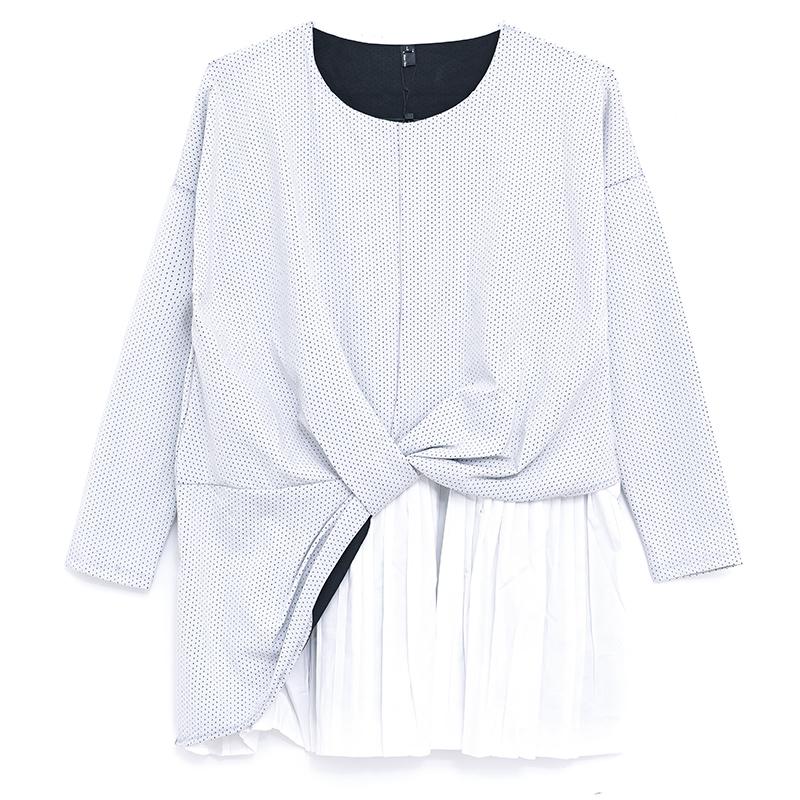 Casual Women Round Neck Long Sleeve Dots Splicing Dress