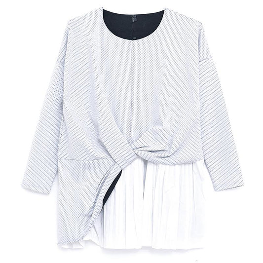 Casual Women Round Neck Long Sleeve Dots Splicing Dress